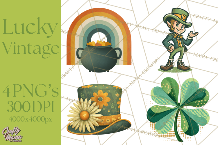 Retro St. Patrick’s Day PNG Clipart, Vintage Shamrocks