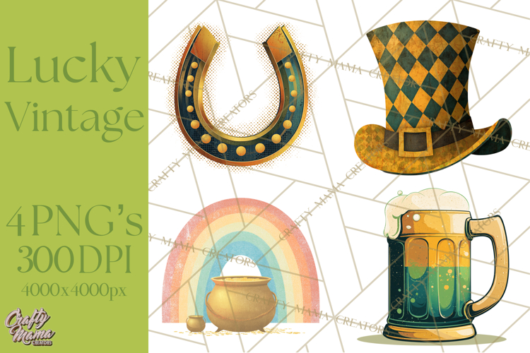 Retro St. Patrick’s Day PNG Clipart, Vintage Shamrocks