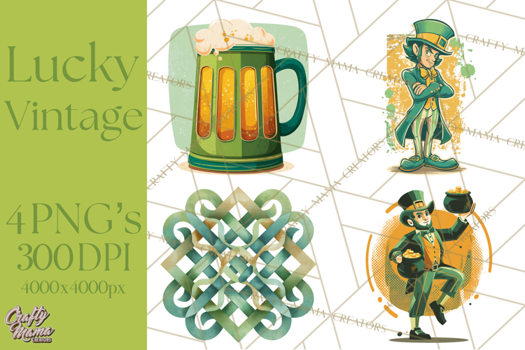 Retro St. Patrick’s Day PNG Clipart, Vintage Shamrocks