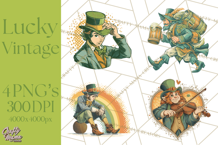 Retro St. Patrick’s Day PNG Clipart, Vintage Shamrocks