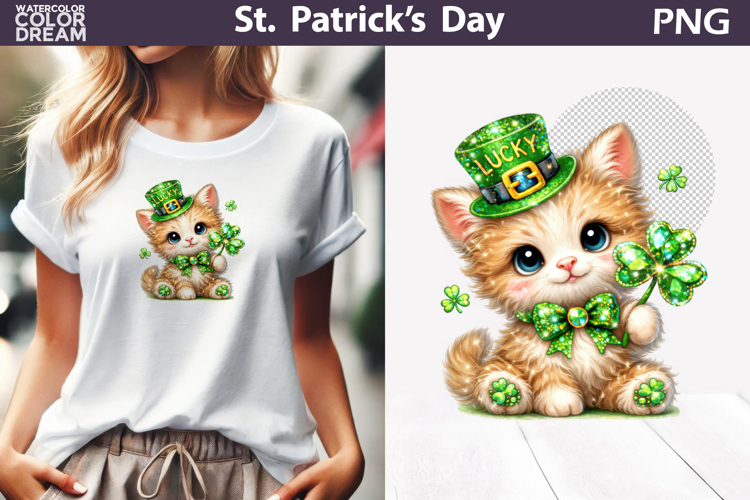 St. Patricks Day Clipart | Cat Clover Sublimation