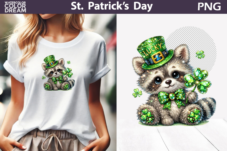 St. Patricks Day Clipart | Raccoon Clover Sublimation