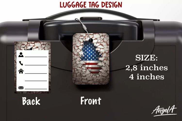 Sublimation luggage tag / American flag PNG / bag tag