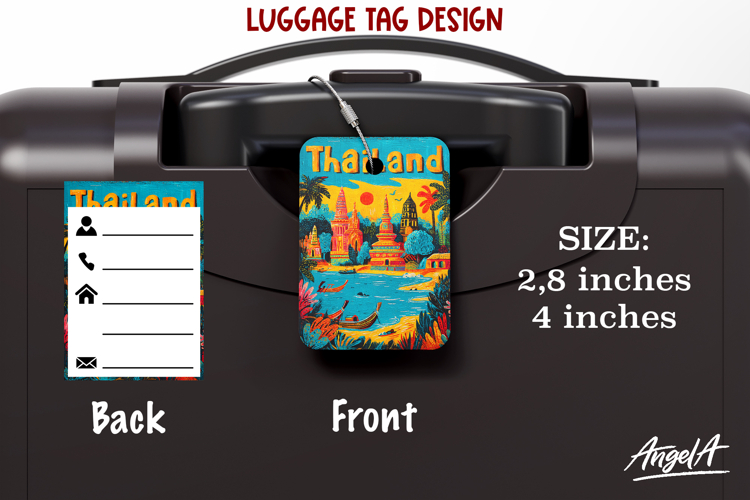 Luggage tag Sublimation Groovy Colorful Label Thailand PNG
