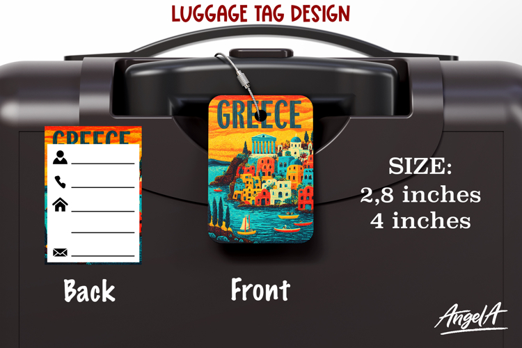 Luggage tag Sublimation Groovy Colorful Label Greece PNG