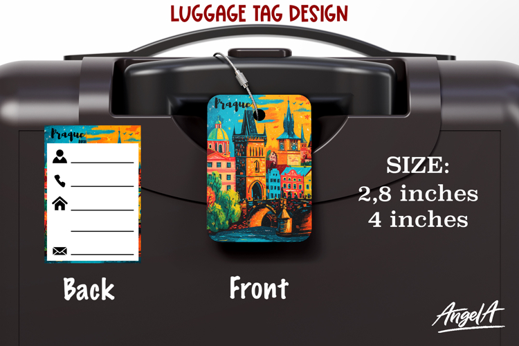Luggage tag Sublimation Groovy Colorful Label Prague PNG