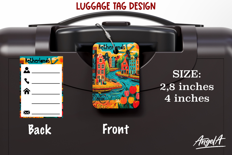 Luggage tag Sublimation Groovy Colorful Label Prague PNG