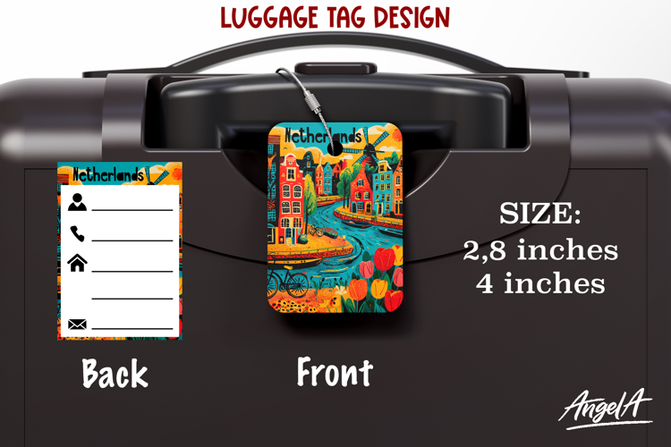 Luggage tag Sublimation Groovy Colorful Label Prague PNG