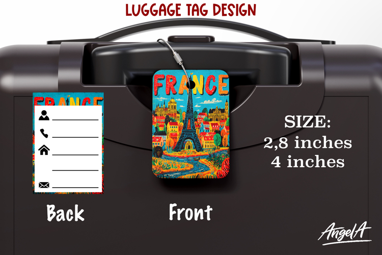 Luggage tag Sublimation Groovy Colorful Label France PNG