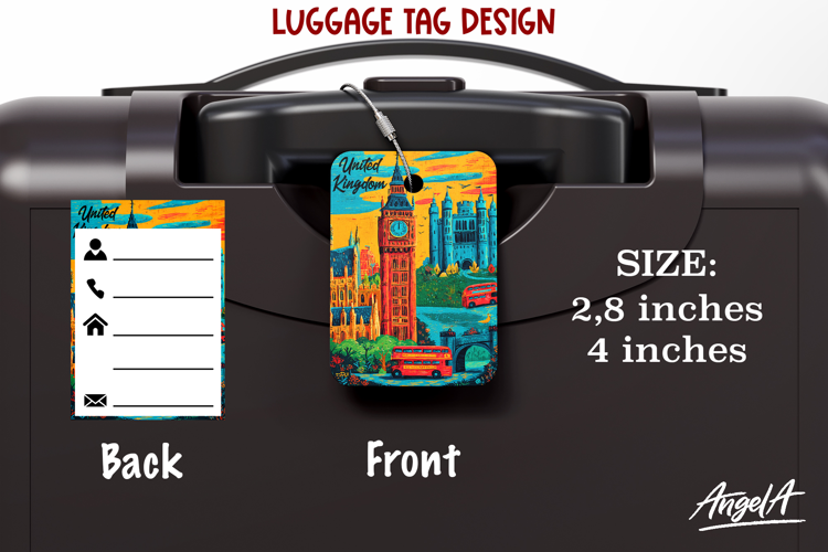 Luggage tag Sublimation Groovy Colorful Label United Kingdom