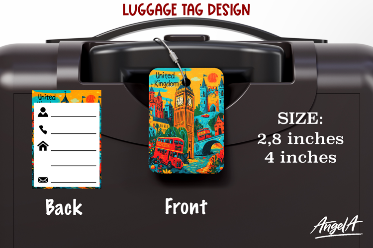 Luggage tag Sublimation Groovy Colorful Label United Kingdom