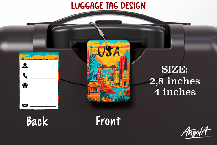 Luggage tag Sublimation Groovy Colorful bag label USA PNG