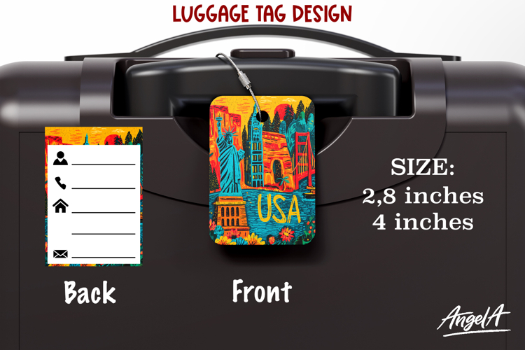 Luggage tag Sublimation Groovy Colorful bag label USA PNG