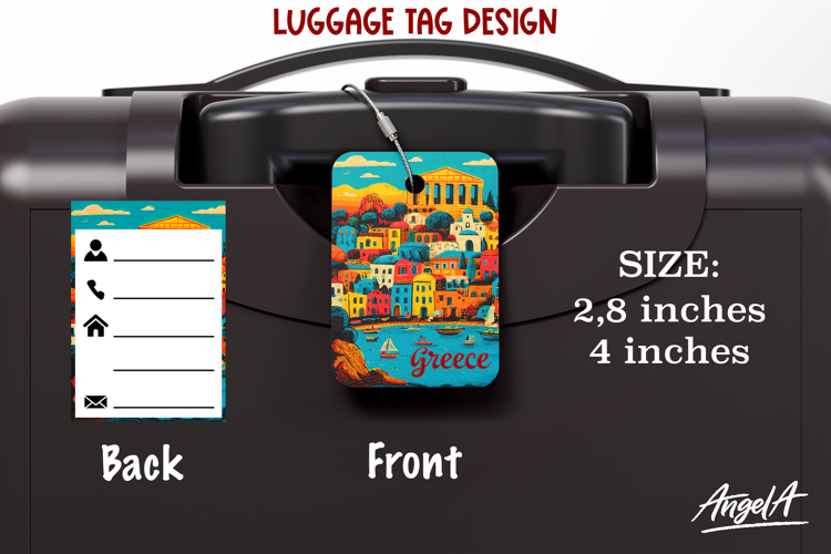 Luggage tag Greece Sublimation Groovy Colorful Label PNG