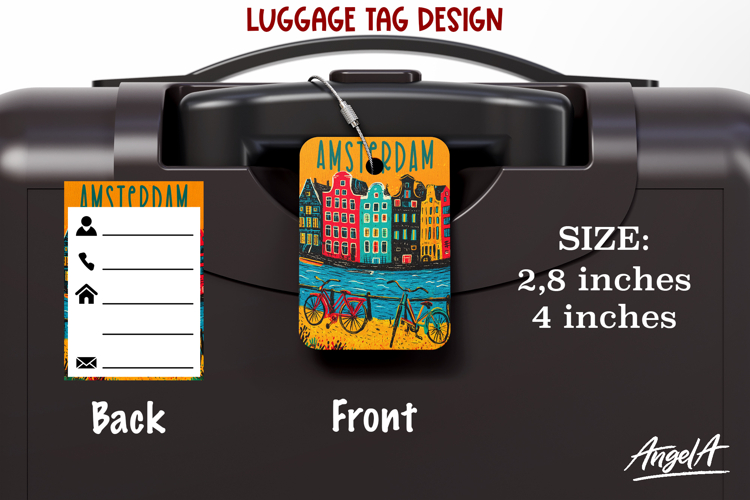 Luggage tag Amsterdam Sublimation Groovy Colorful Label PNG