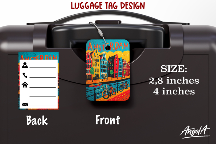 Luggage tag Amsterdam Sublimation Groovy Colorful Label PNG