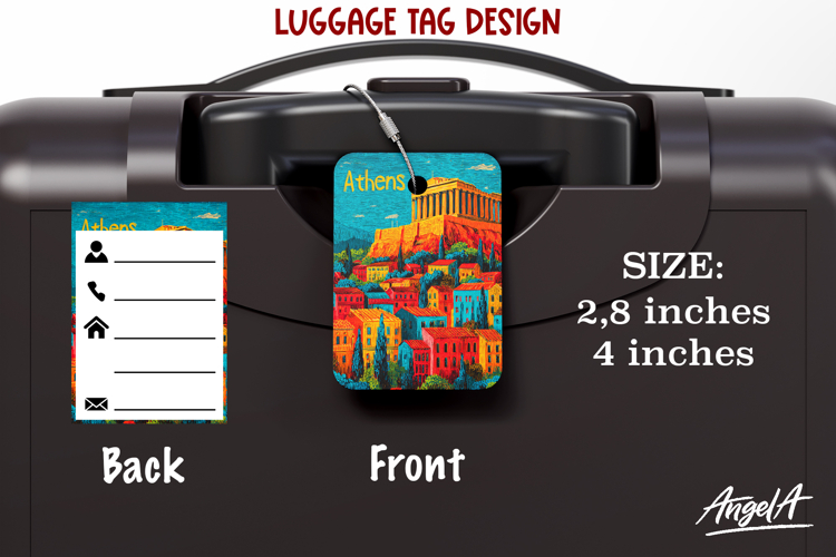 Luggage tag Greece Athens Sublimation Groovy Colorful Label