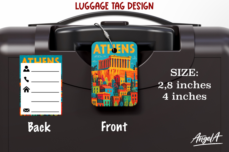 Luggage tag Athens Greece Sublimation Groovy Colorful Label