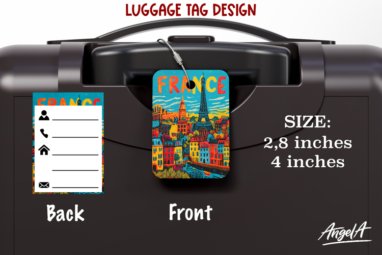 Luggage tag France Sublimation Groovy Colorful Label