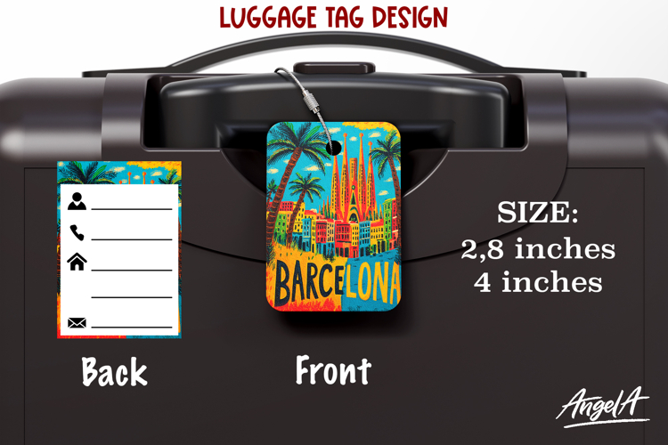 Luggage tag Sublimation Groovy Colorful Label Barcelona