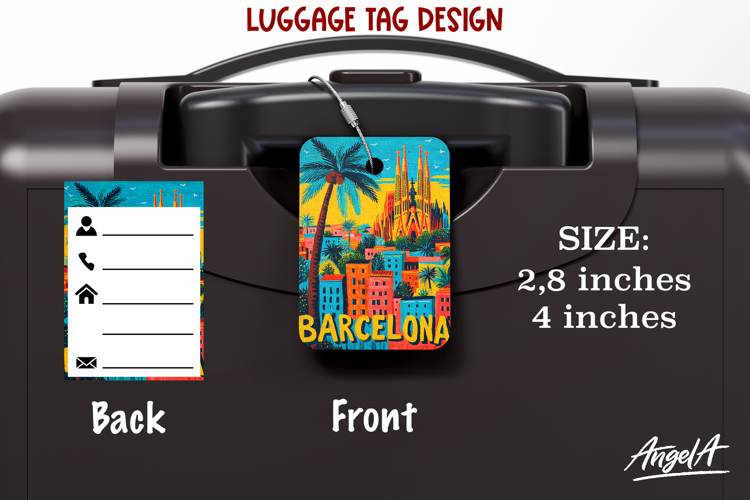 Luggage tag Sublimation Groovy Colorful Label Barcelona