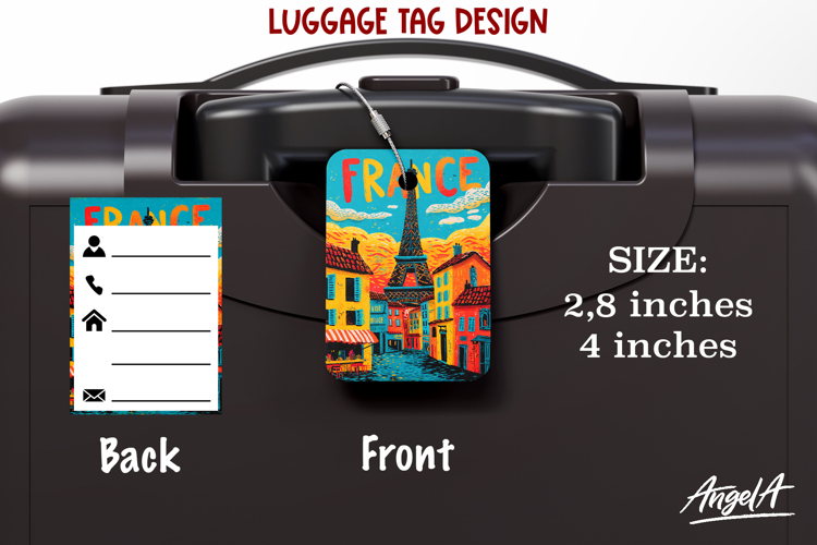 Luggage tag Sublimation Groovy Colorful Label France Eiffel