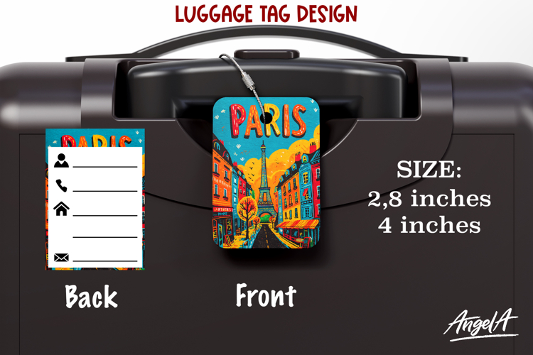 Luggage tag Sublimation Groovy Summer Paris Travel Label