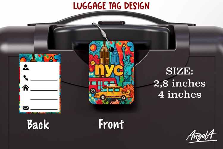 Luggage tag Sublimation Groovy Colorful Bag Label NYC PNG