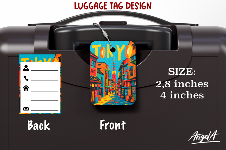 Tokyo Luggage tag Sublimation Groovy Summer Travel Label
