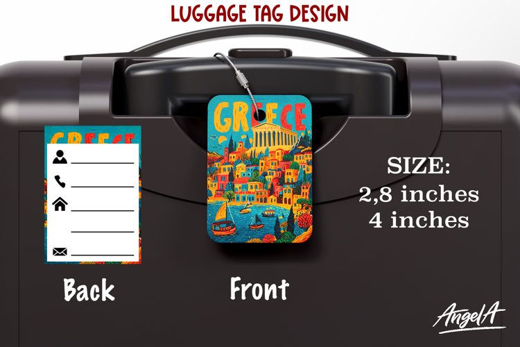 Luggage tag Sublimation Groovy Summer Greece Travel Label
