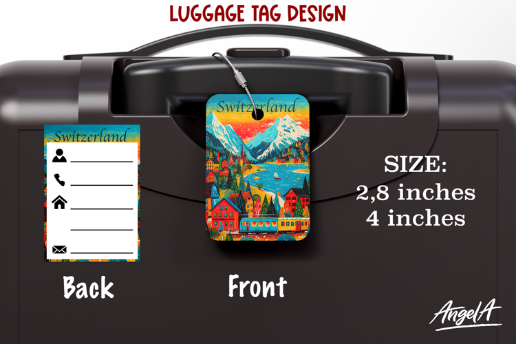 Luggage tag Sublimation Groovy Colorful Label Switzerland