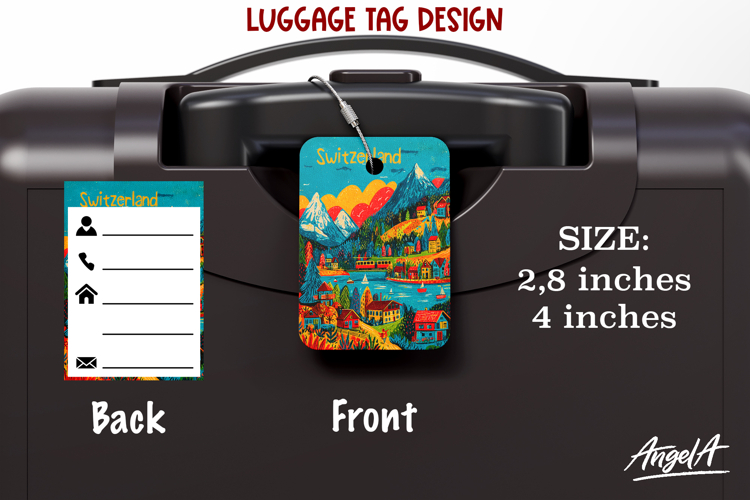 Luggage tag Sublimation Groovy Colorful Label Switzerland