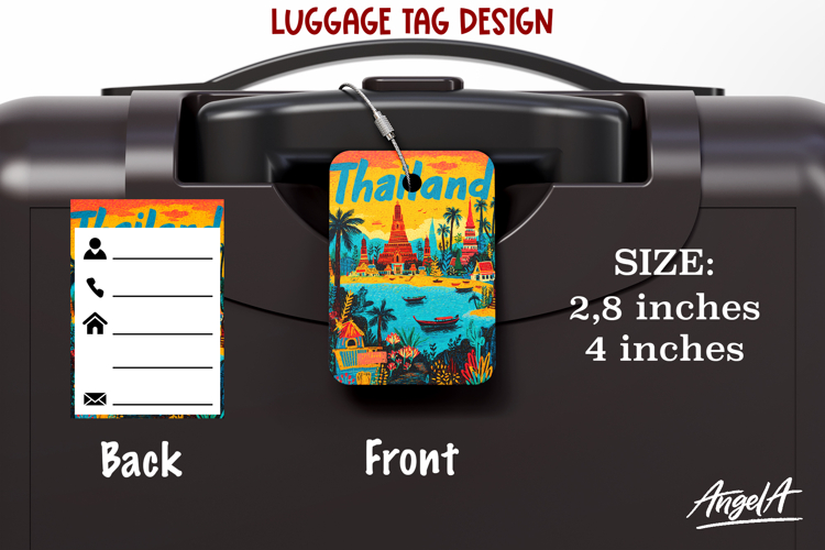 Luggage tag Sublimation Groovy Colorful Label Thailand PNG