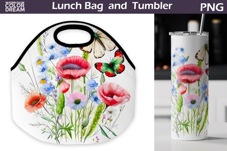 Wildflowers Lunch Bag Sublimation | Floral Skinny Tumbler