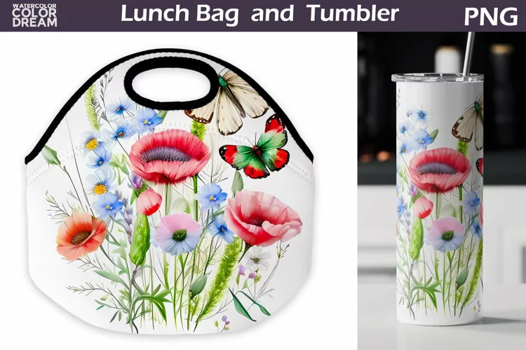 Wildflowers Lunch Bag Sublimation | Floral Skinny Tumbler