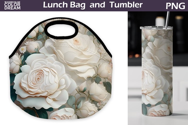 3D Flowers Lunch Bag Sublimation | Roses Skinny Tumbler