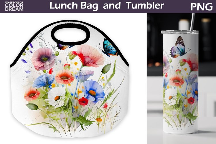 Wildflowers Lunch Bag Sublimation | Flowers Skinny Tumbler