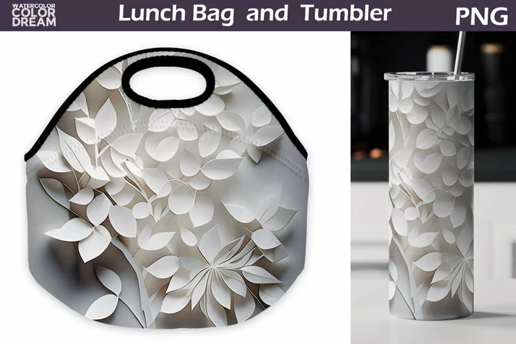 3D Flowers Lunch Bag Sublimation | Floral Skinny Tumbler