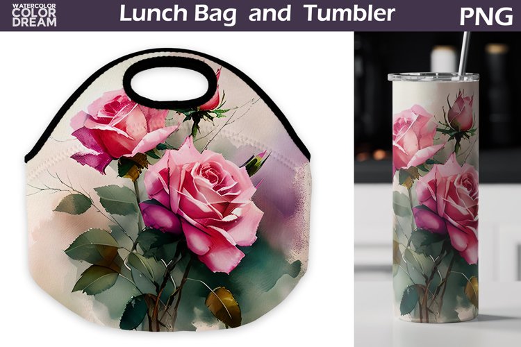 3D Flowers Lunch Bag Sublimation | Roses Skinny Tumbler