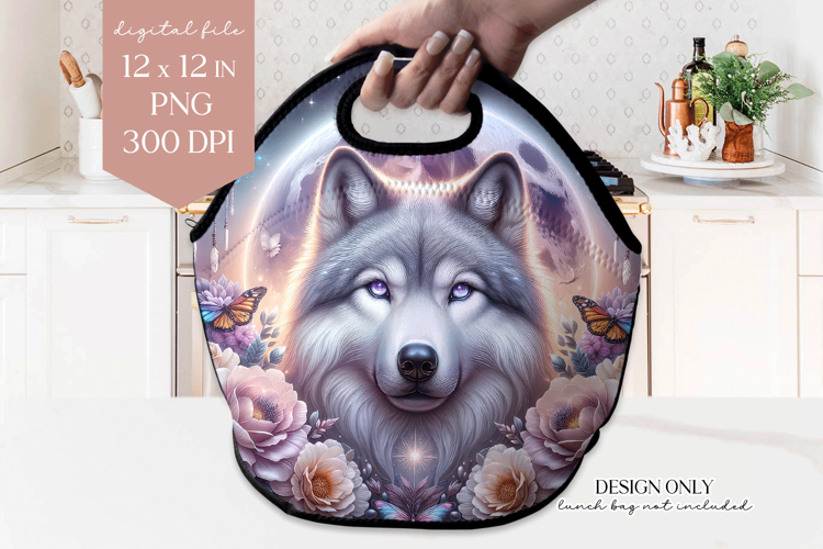 Mystical Wolf Lunch Tote Sublimation Design PNG