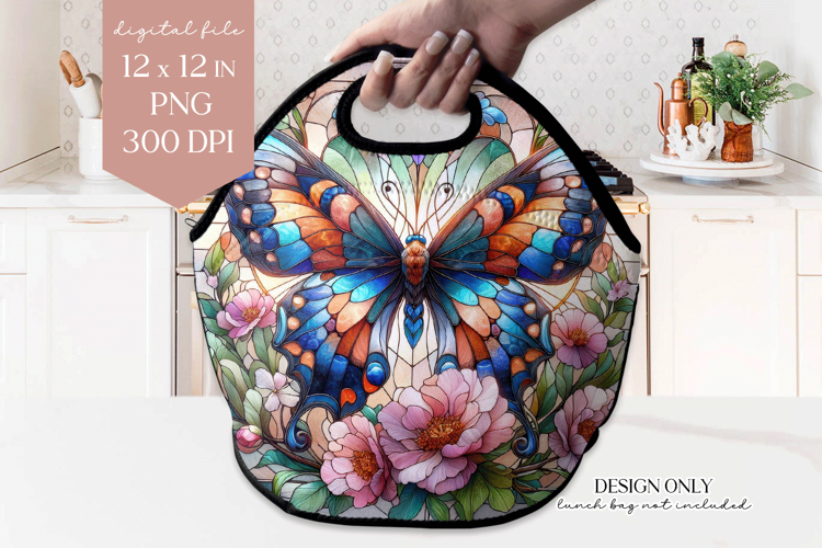 Stained Glass Butterfly Lunch Bag PNG Sublimation