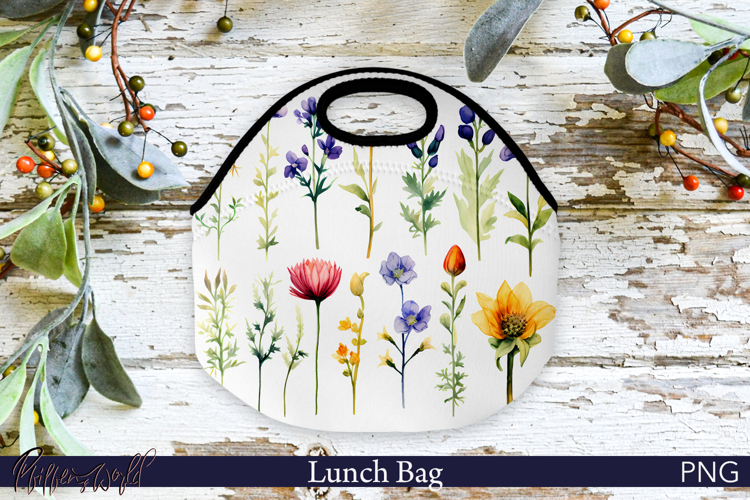 Lunch Bag Design | Flower Sublimation | Wildflowers PNG example image 1
