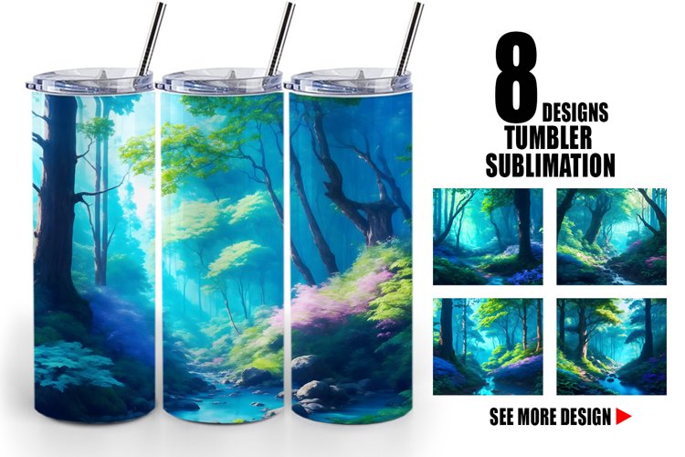 Lush Forest Background Tumbler Sublimation Wrap example image 1