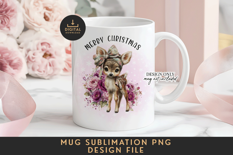 Boho Deer Merry Christmas Mug Sublimation PNG 11oz 15oz