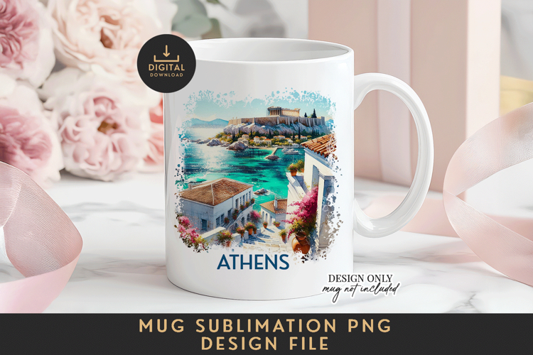 Athens Mug Sublimation PNG Acropolis Full Wrap
