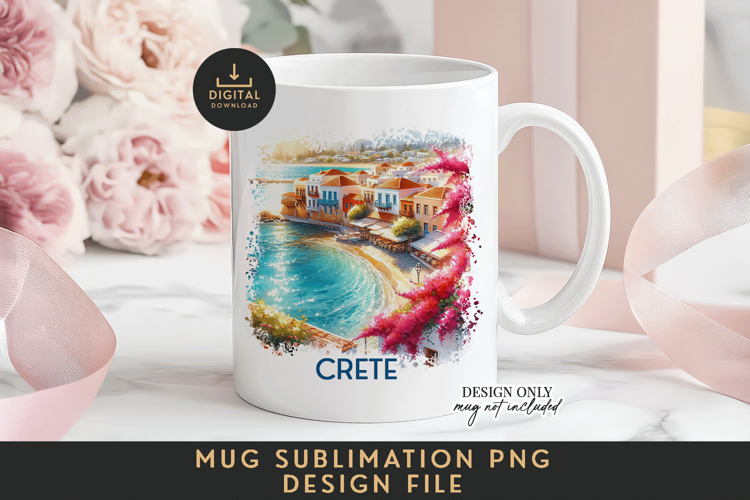 Crete Mug Sublimation PNG Greek Island Full Wrap