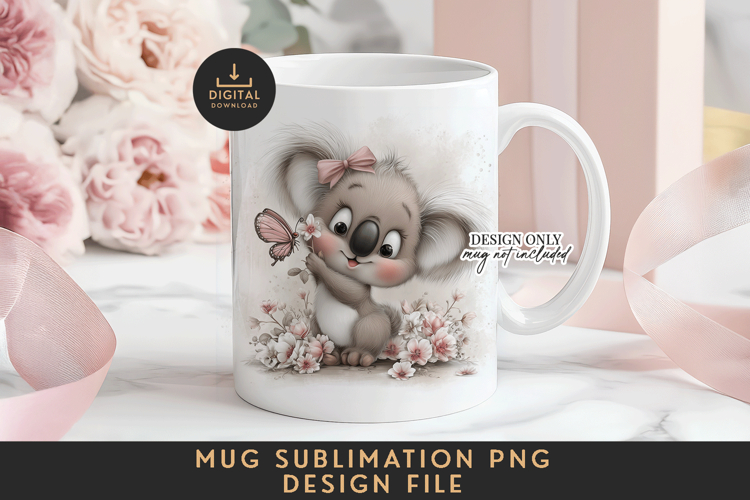 Watercolor Koala Mug Sublimation PNG Full Wrap Template