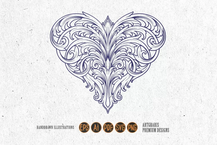 Luxury classic heart flourish swirls ornament monochrome