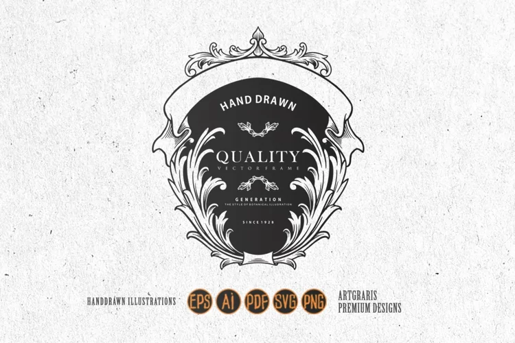 Luxury floral badge frame with vintage ribbon SVG