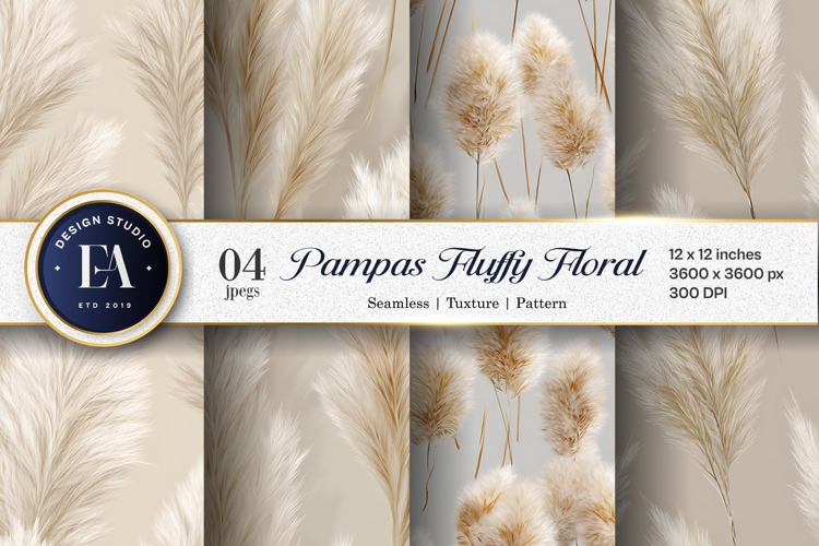 Pampas Grass Pattern Soft Beige Floral Digital Paper